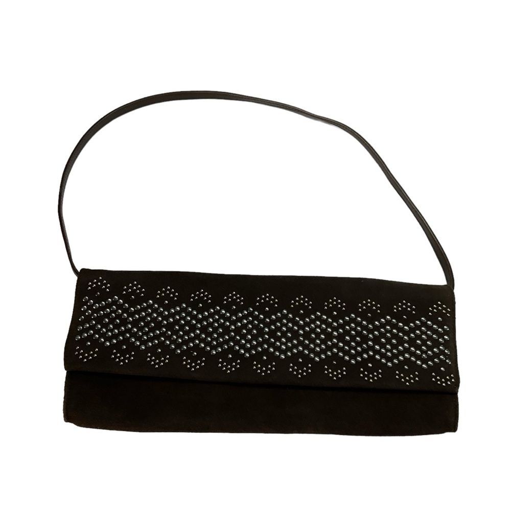 Via Spiga Deep Chocolate Brown Suede Studded Clutch Purse